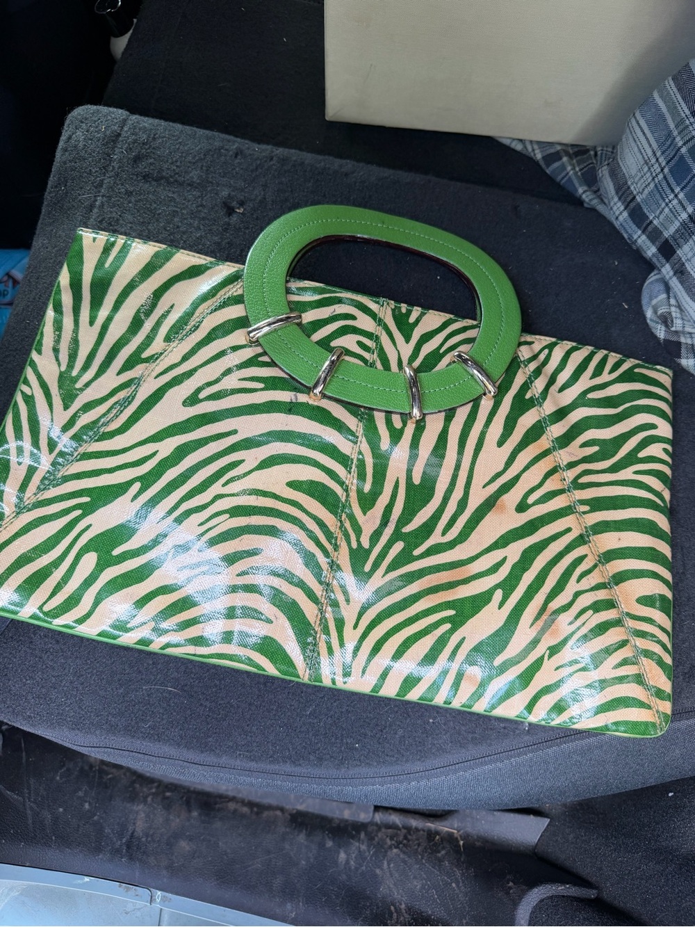 kate spade Green and Cream Zebra-Print Top-Handle Satchel